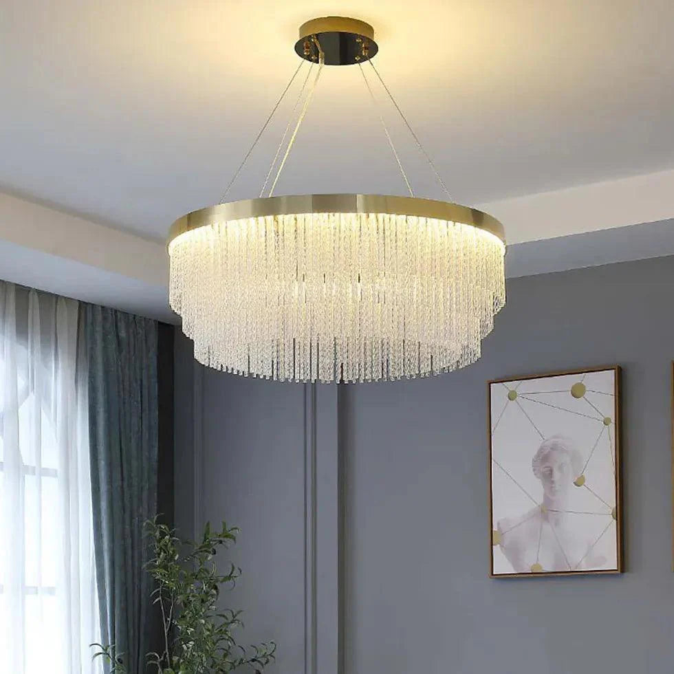 Crystal Tassel Gold Ring Pendant Chandelier for Indoor Use | Rebooters - Rebooters