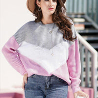 Womens Chic Color Block Knit Sweater for Effortless Style - Rebooters