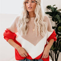 Womens Chic Color Block Knit Sweater for Effortless Style - Rebooters