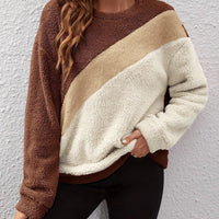 Womens Chic Color Block Sherpa Fleece Pullover for Women - Rebooters