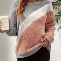Womens Chic Color Block Sherpa Fleece Pullover for Women - Rebooters