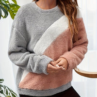 Womens Chic Color Block Sherpa Fleece Pullover for Women - Rebooters