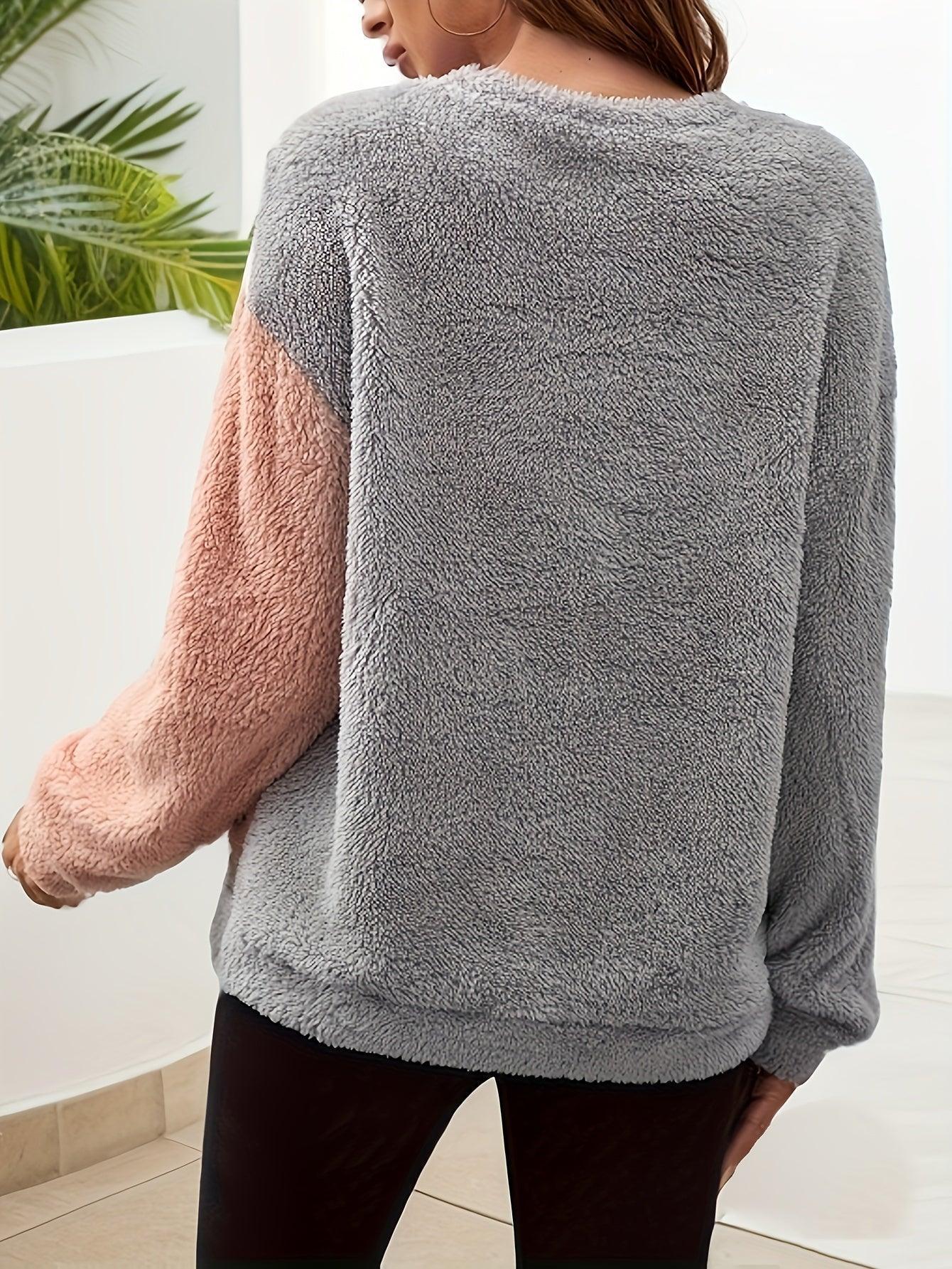 Womens Chic Color Block Sherpa Fleece Pullover for Women - Rebooters
