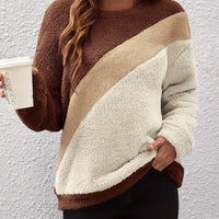 Womens Chic Color Block Sherpa Fleece Pullover for Women - Rebooters