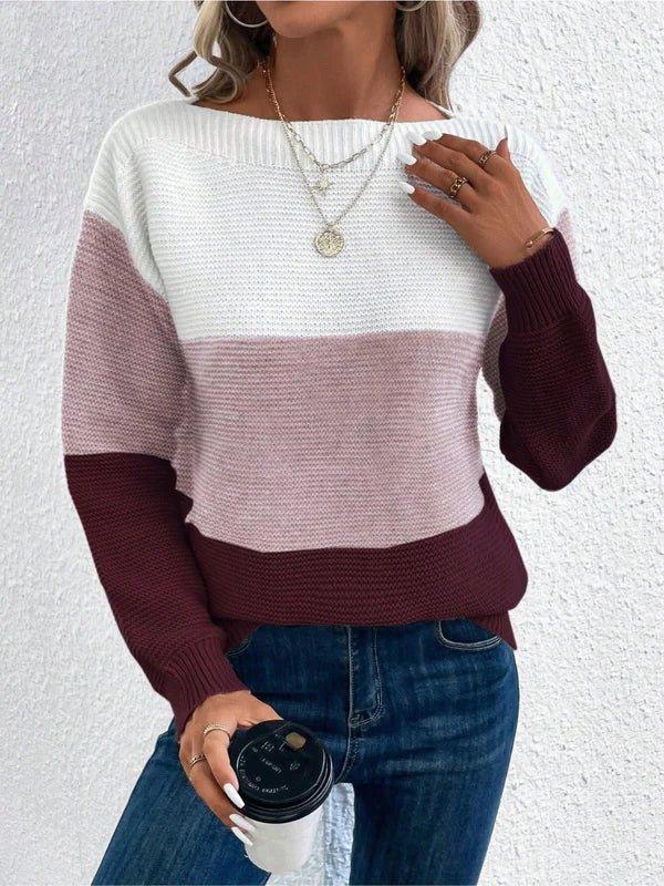 Womens Colorblock Knit Sweater for Cozy Style Fashion - Rebooters