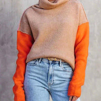 Womens Chic Colorblock Turtleneck Knit Sweater for Style - Rebooters