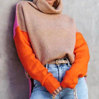 Womens Chic Colorblock Turtleneck Knit Sweater for Style - Rebooters