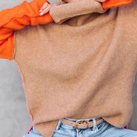Womens Chic Colorblock Turtleneck Knit Sweater for Style - Rebooters