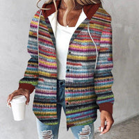 Womens Vibrant Striped Hooded Cardigan for Cozy Style - Rebooters