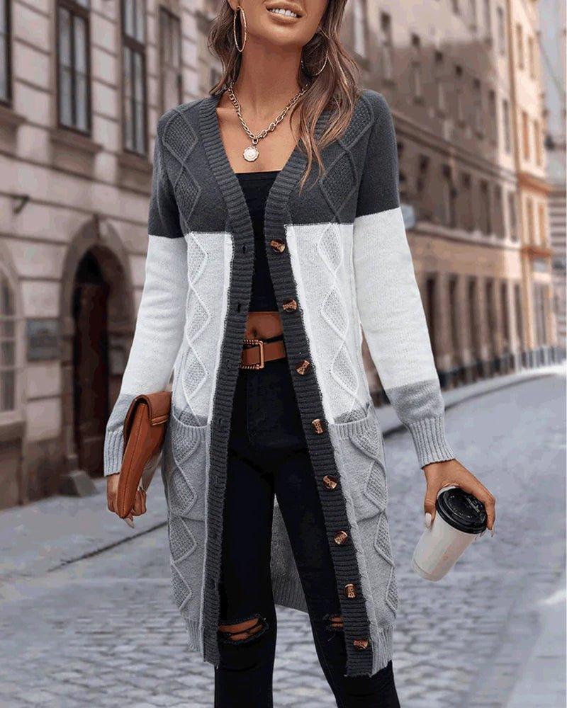 Womens Vibrant Color Block Knit Cardigan for Stylish Comfort - Rebooters