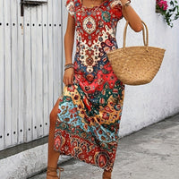 Meredith Bohemian Patchwork Women's Maxi Dress with Side Slit - Rebooters -Women's Dresses