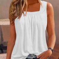 Square-Neck Sleeveless Pleated Blouse For Women Summer Rebooters Womens Shirts