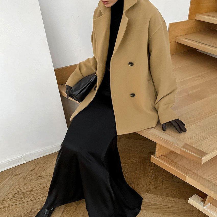 Womens Chic Double-Breasted Wool Blazer for Elegant Style - Rebooters