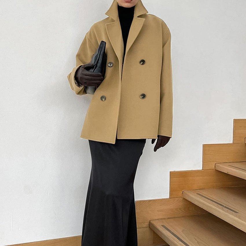 Womens Chic Double-Breasted Wool Blazer for Elegant Style - Rebooters