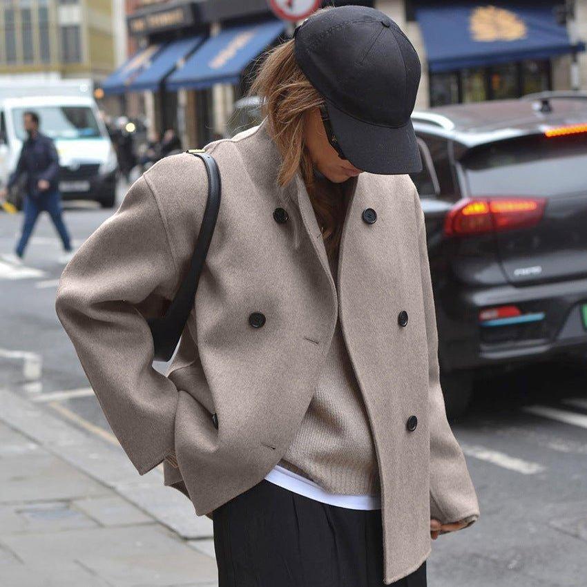 Womens Elegant Double-Breasted Wool Coat for Stylish Warmth - Rebooters