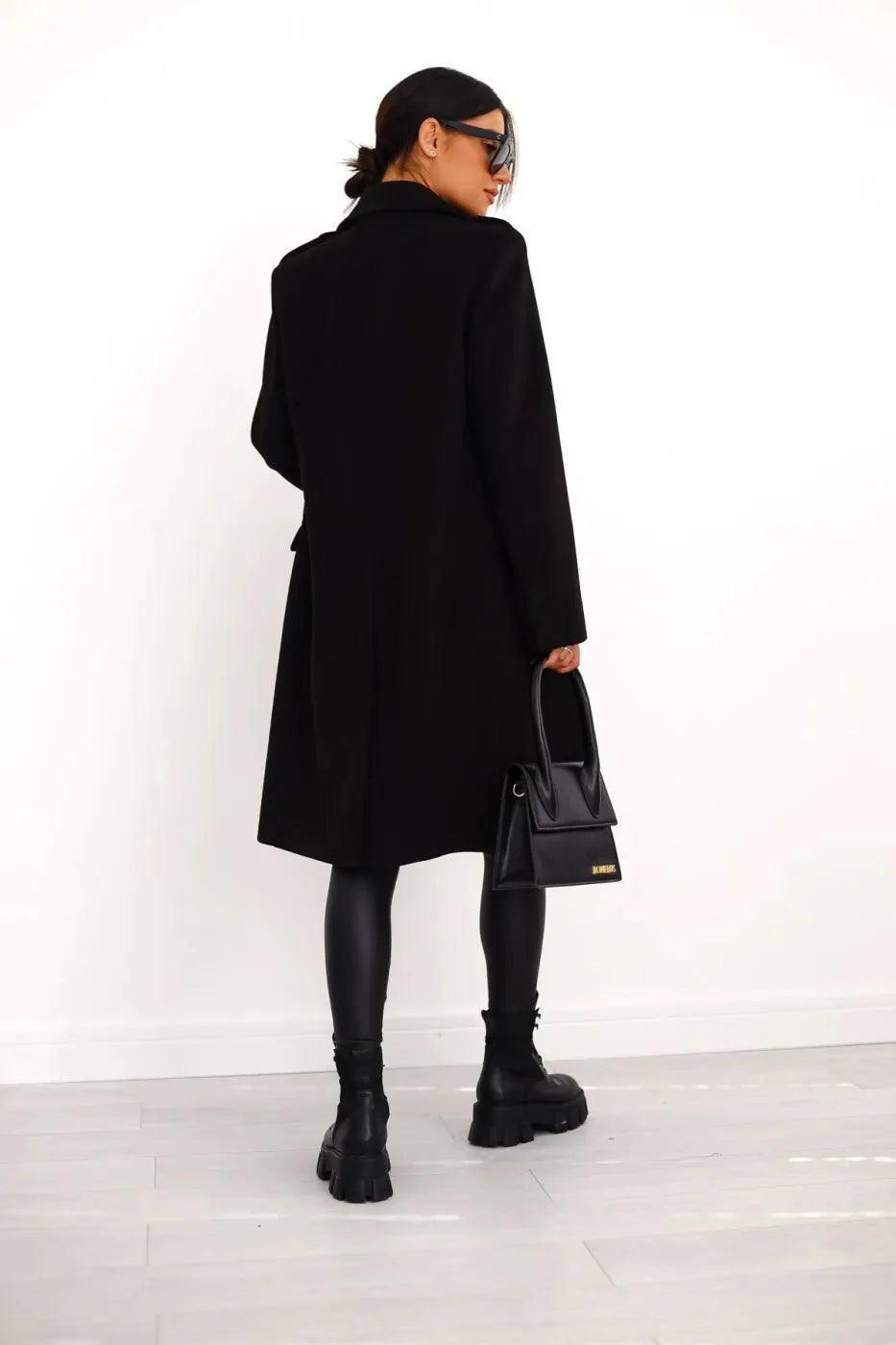 Womens Elegant Double-Breasted Wool Overcoat for Style - Rebooters