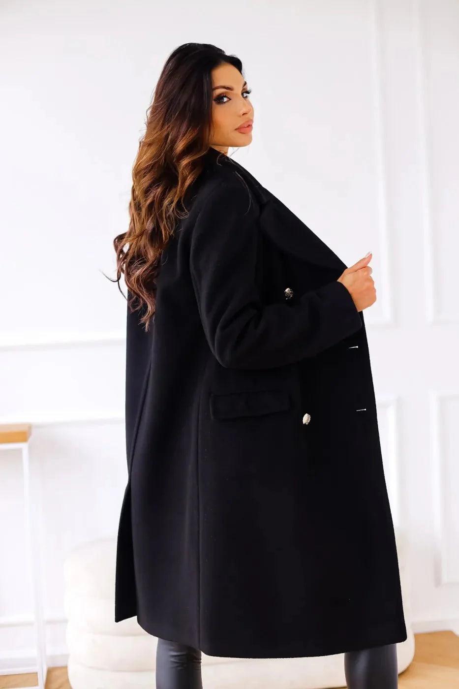 Womens Elegant Double-Breasted Wool Overcoat for Style - Rebooters