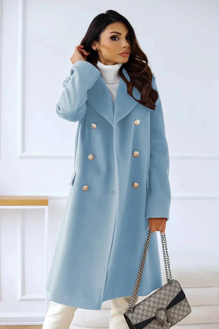 Womens Elegant Double-Breasted Wool Overcoat for Style - Rebooters
