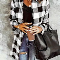 Plaid Button-Up Shirt Long Sleeves for Women - Cozy Style Rebooters Womens Shirts