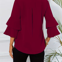 Ruffle Sleeve Blouse With Round Neckline For Women Rebooters Womens Shirts
