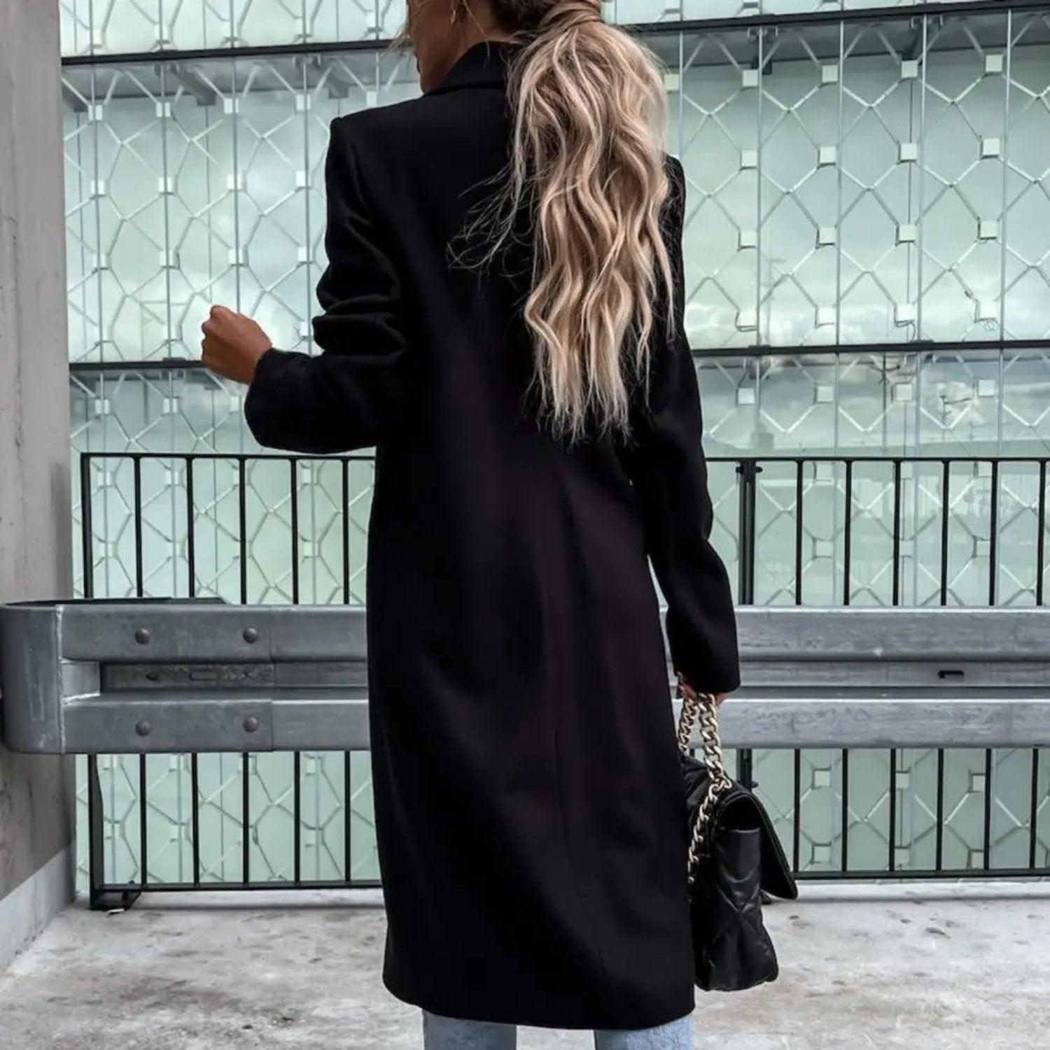 Chic Women's Long Double-Breasted Coat for Effortless Elegance - Rebooters