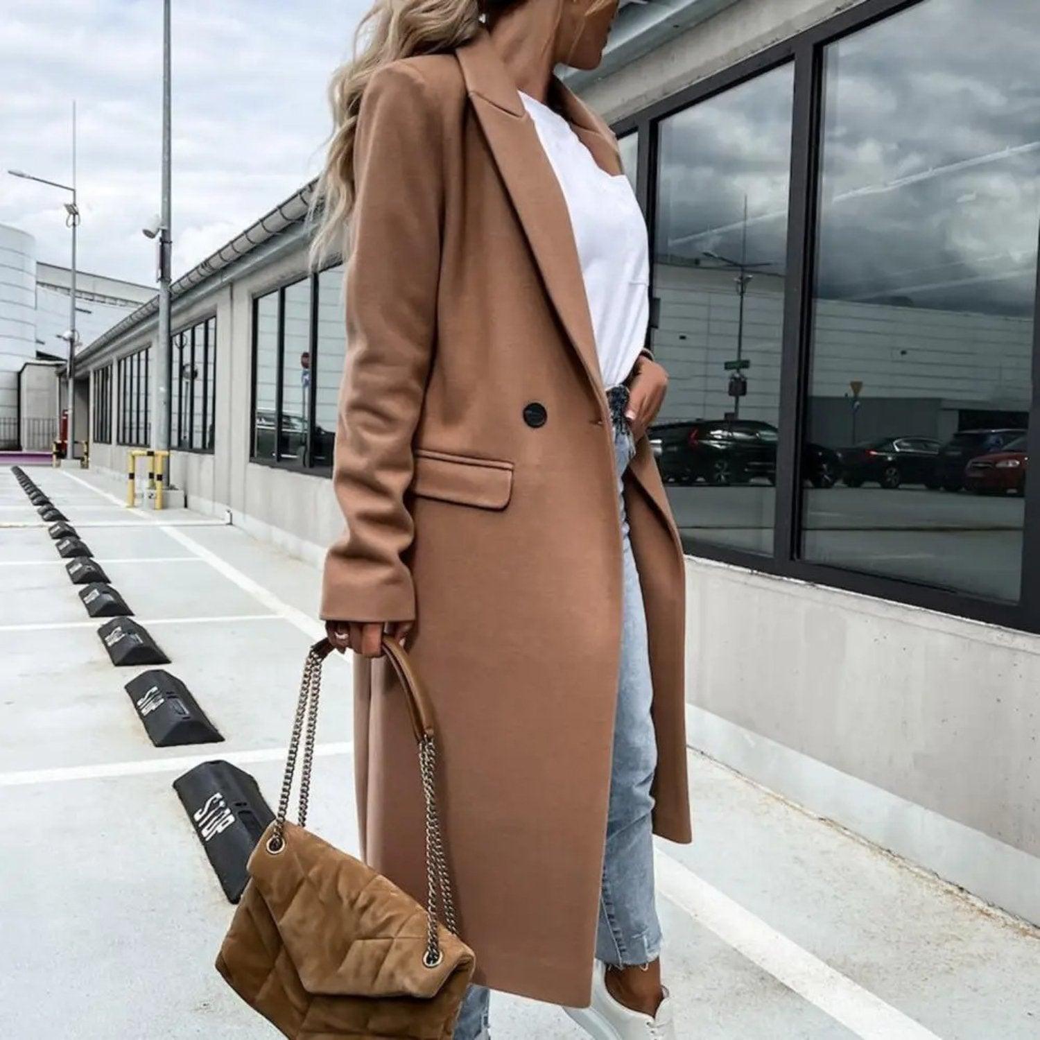 Chic Women's Long Double-Breasted Coat for Effortless Elegance - Rebooters