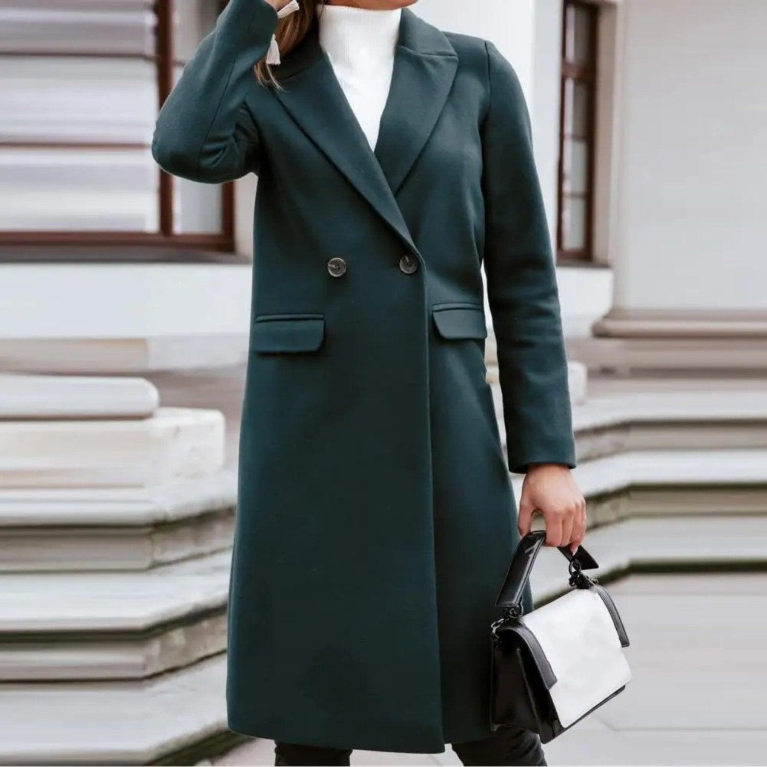 Chic Women's Long Double-Breasted Coat for Effortless Elegance - Rebooters