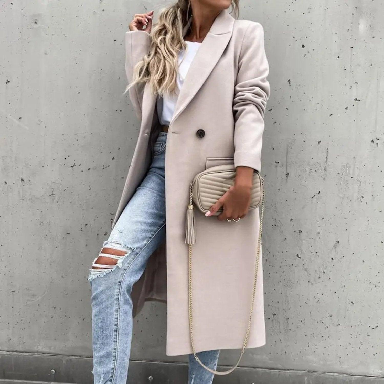 Chic Women's Long Double-Breasted Coat for Effortless Elegance - Rebooters