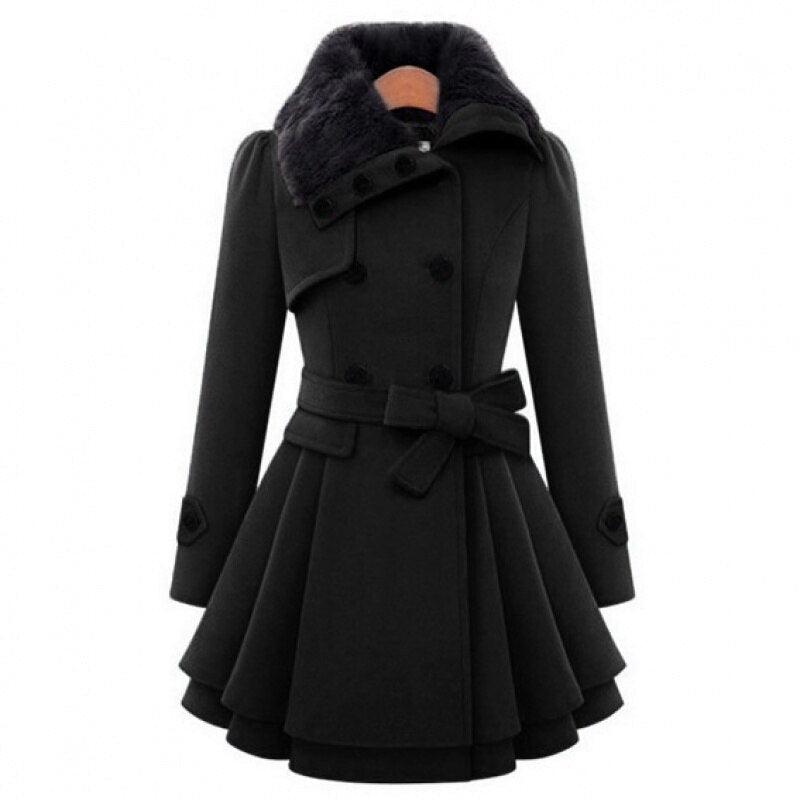 Womens Chic Wool Fit-and-Flare Coat for Effortless Style - Rebooters