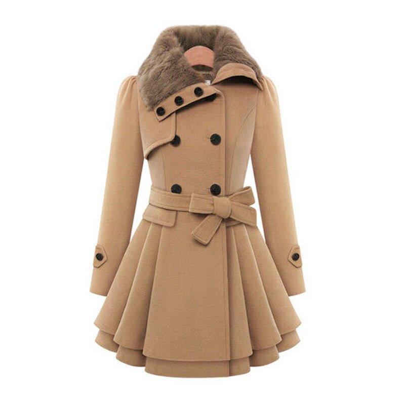 Womens Chic Wool Fit-and-Flare Coat for Effortless Style - Rebooters