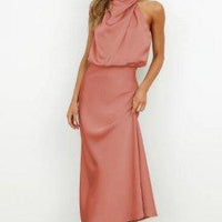 Womens Elegant Halter Neck Midi Dress for Formal Events - Rebooters -Women's Dresses