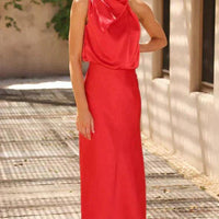 Womens Elegant Halter Neck Midi Dress for Formal Events - Rebooters -Women's Dresses