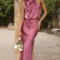 Womens Elegant Halter Neck Midi Dress for Formal Events - Rebooters -Women's Dresses