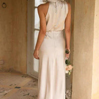 Womens Elegant Halter Neck Midi Dress for Formal Events - Rebooters -Women's Dresses