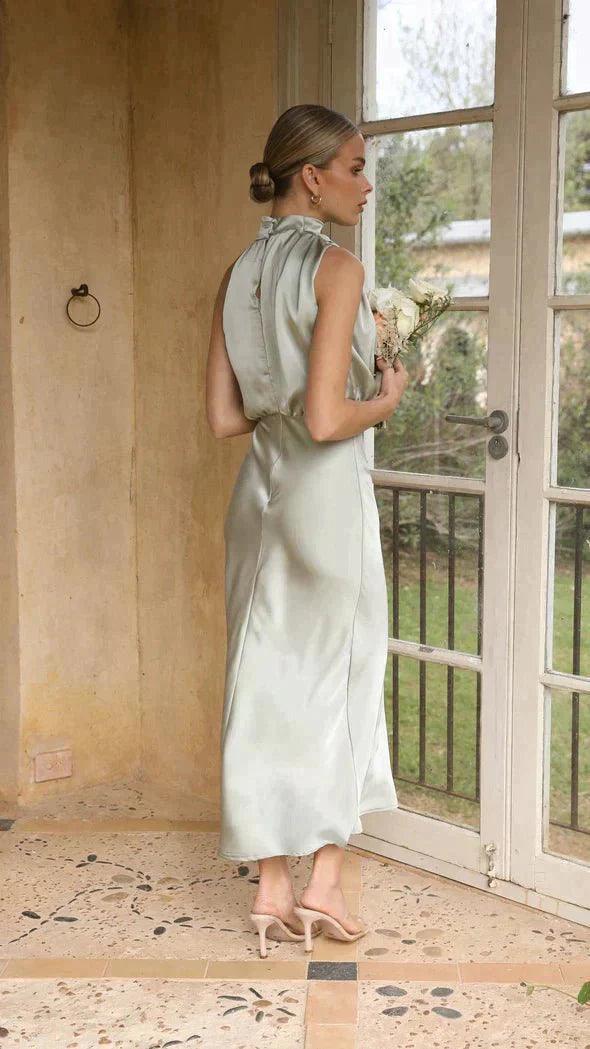 Womens Elegant Halter Neck Midi Dress for Formal Events - Rebooters -Women's Dresses