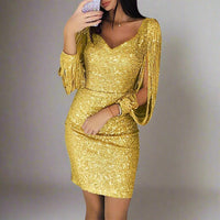 Womens Elegant Party Dress with Sequin and V-Neck Style - Rebooters -Women's Dresses