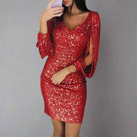 Womens Elegant Party Dress with Sequin and V-Neck Style - Rebooters -Women's Dresses