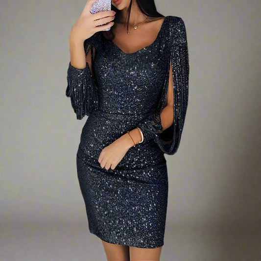 Womens Elegant Party Dress with Sequin and V-Neck Style - Rebooters -Women's Dresses