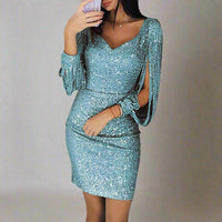 Womens Elegant Party Dress with Sequin and V-Neck Style - Rebooters -Women's Dresses