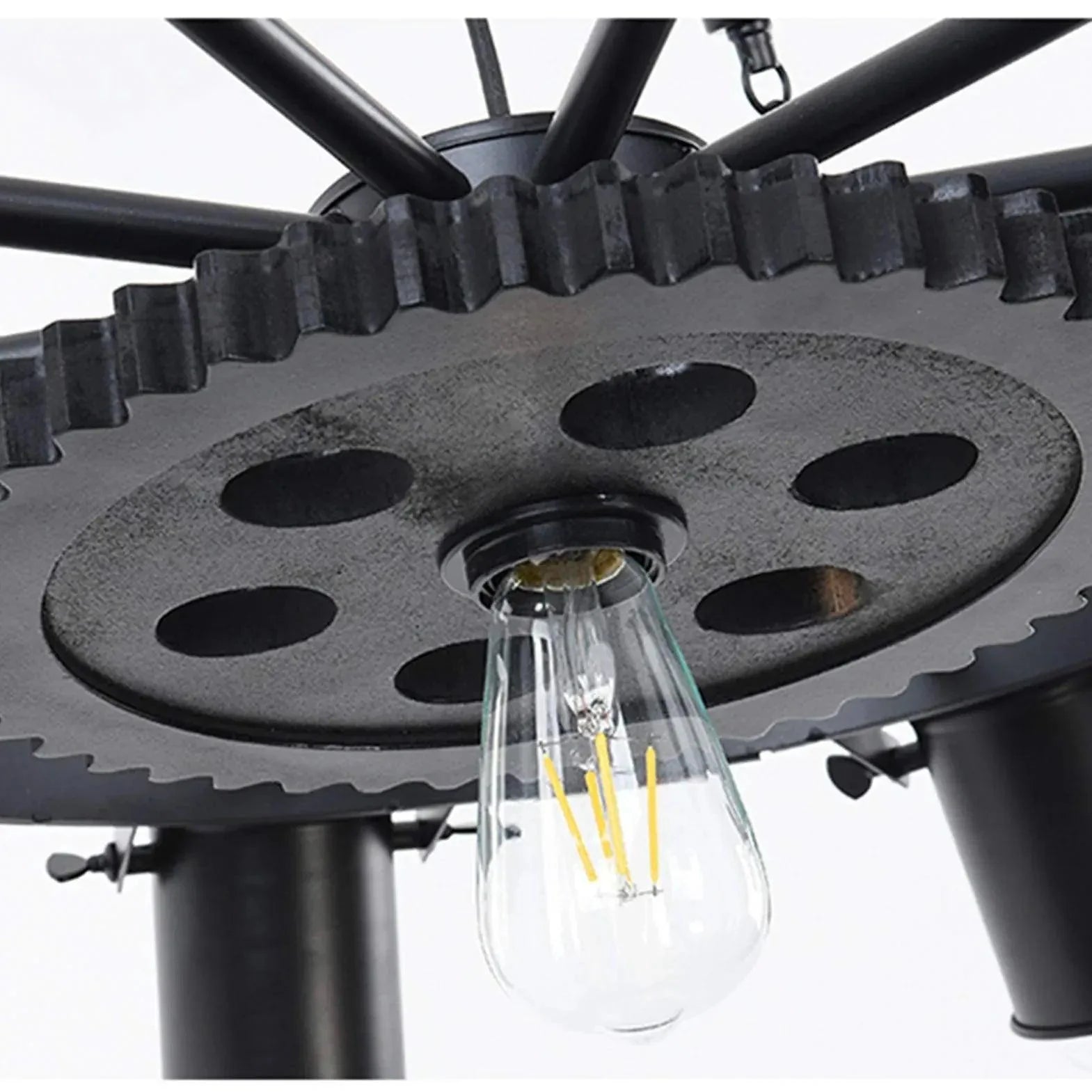 Black Wheel-Shaped Multi-Bulb Industrial Pendant Light Fixture | Rebooters - Rebooters