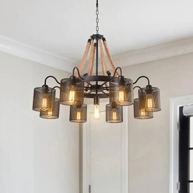 Disc-Shaped Black Rope Industrial Pendant Light Fixture | Rebooters - Rebooters