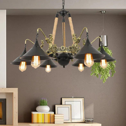 Natural Funnel Black Vintage Chandelier for Dining Room | Rebooters - Rebooters