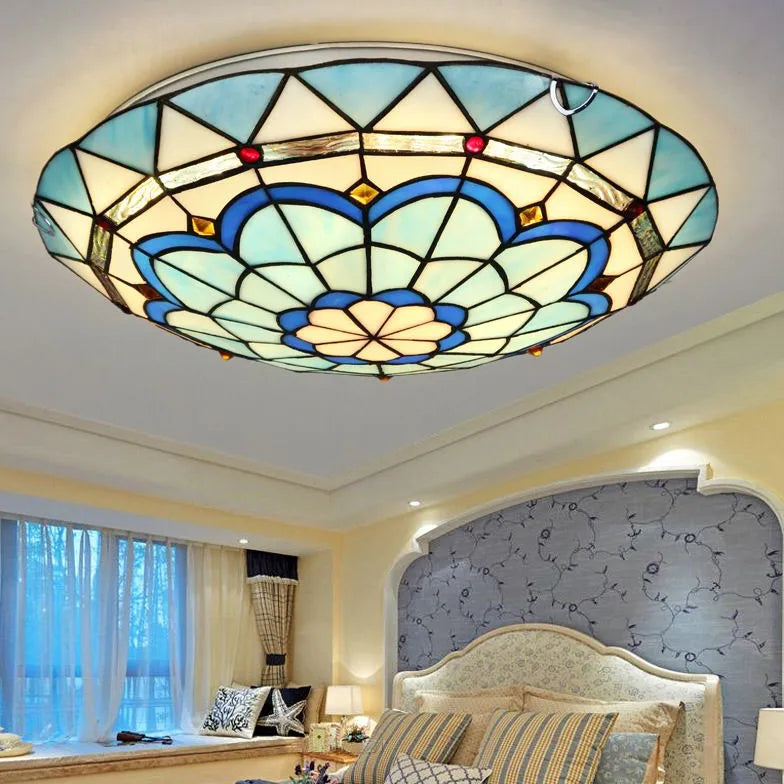 Blue Circular Glass Elegant Ceiling Lamp for Indoor Use - Rebooters