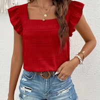 Smocked Square-Neck Top With Flutter Sleeves For Women Rebooters Womens Shirts