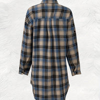 Plaid Button-Up Longline Shirt For Women - Cozy Style Rebooters Womens Shirts