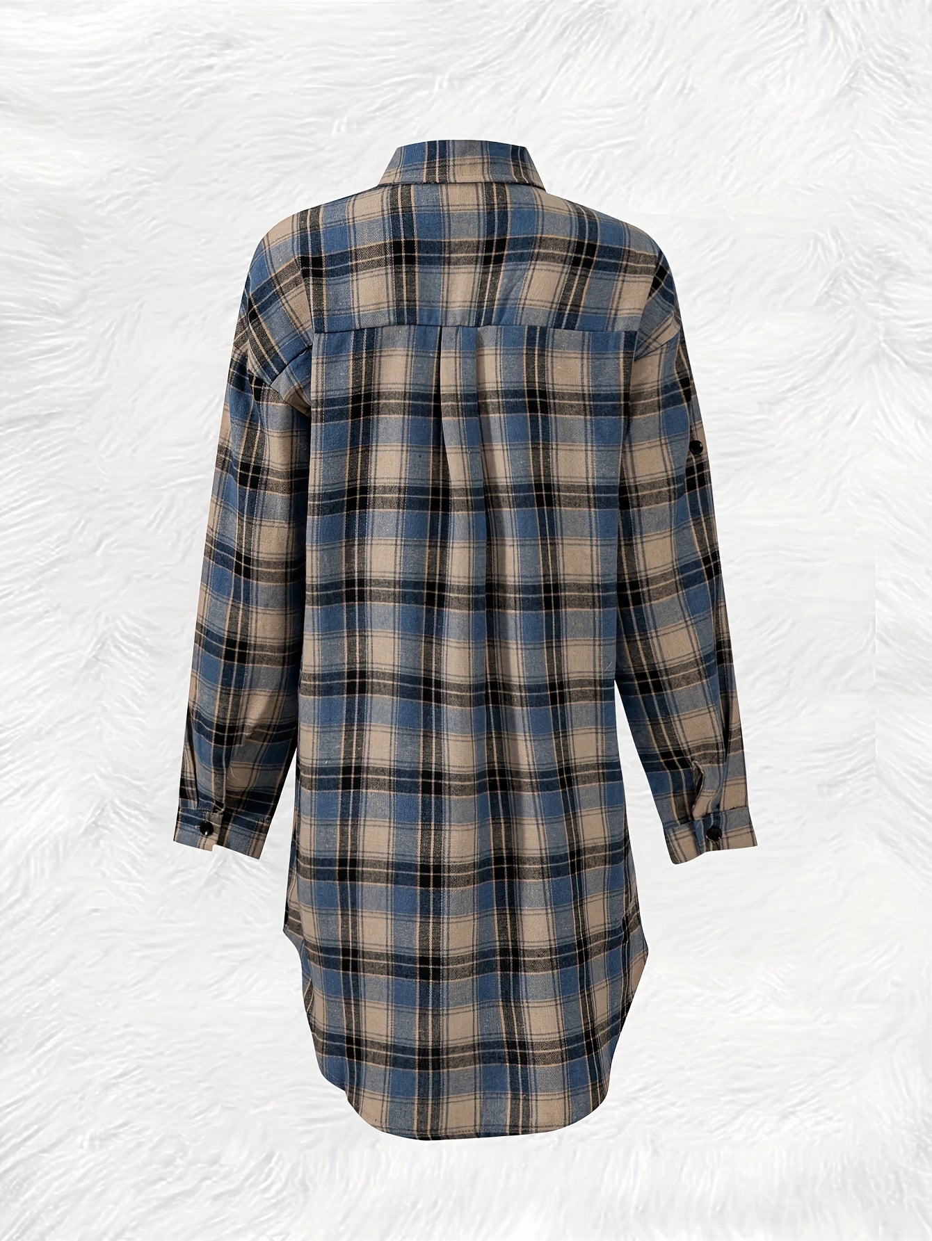 Plaid Button-Up Longline Shirt For Women - Cozy Style - Rebooters