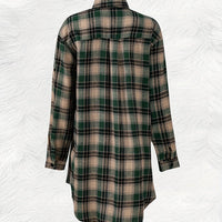 Plaid Button-Up Longline Shirt For Women - Cozy Style Rebooters Womens Shirts
