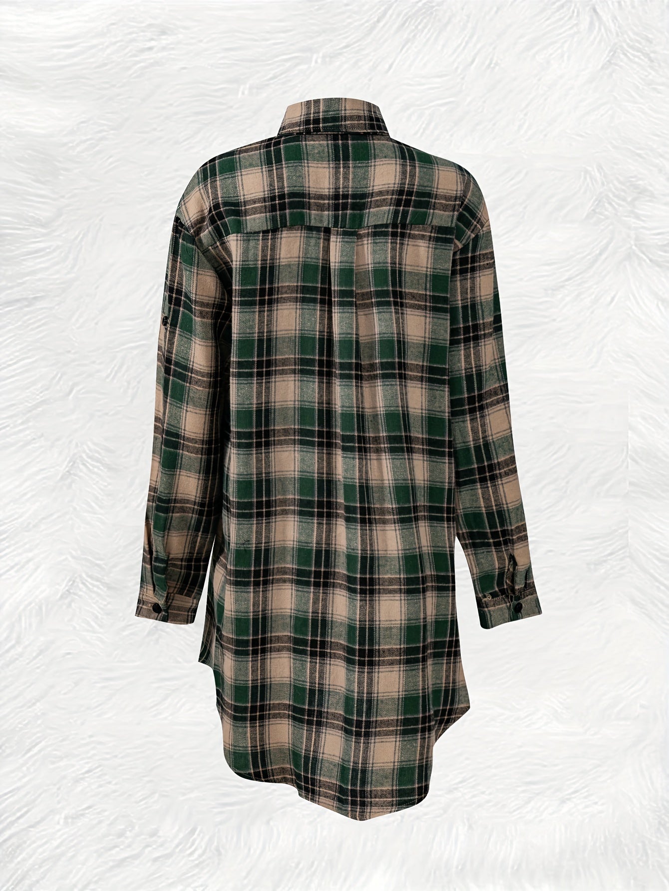 Plaid Button-Up Longline Shirt For Women - Cozy Style - Rebooters