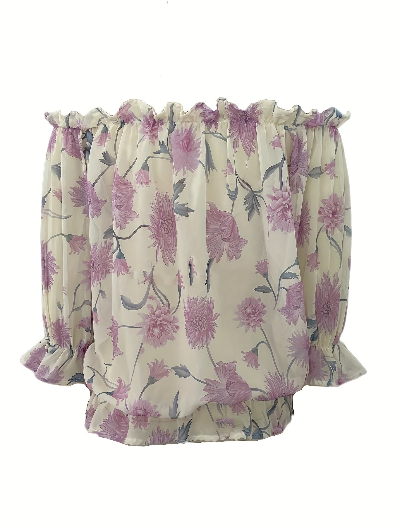 Off-Shoulder Floral Blouse for Women with Balloon Sleeves - Rebooters