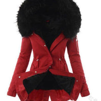 Womens Cozy Stylish Black Hooded Coat with Luxurious Fur Trim - Rebooters